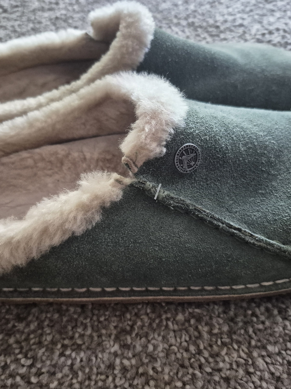 Birkenstock Green Suede Shearling Lined Clogs
